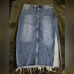 Denim Midi Pencil Skirt W/Slit